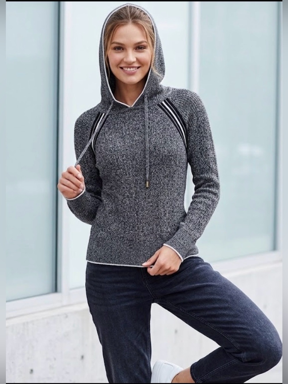 Victoria's Secret Gray Marled Crewneck Sweater with Hood